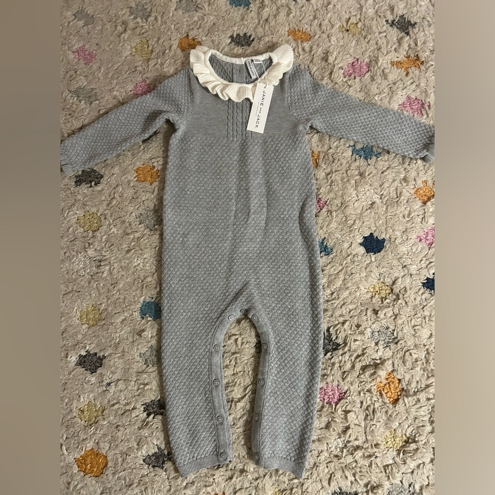 Janie and Jack Gray One Piece with Cream Collar